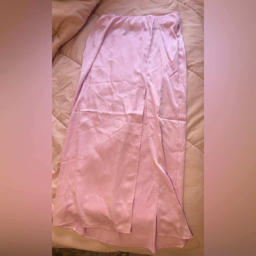 Pink Maxi Slip Skirt with Slit